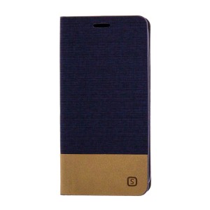 Θήκη Flip Cover Υφασμάτινη με δέρμα στο κάτω μέρος για Samsung Galaxy S7 (Μπλε Σκούρο)