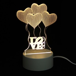 Επιτραπέζιο 3D Φωτιστικό LED σε Σχήμα Three Hearts Love (Άσπρο) 