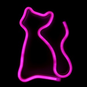 Επιτοίχιο Φωτιστικό Neon-LED σε Σχήμα Γάτα (Ροζ)
