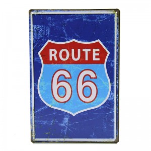 Μεταλλική Διακοσμητική Πινακίδα Τοίχου Route 66 Blue 20X30