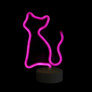 Επιτραπέζιο Φωτιστικό Neon-LED σε Σχήμα Γάτα (Ροζ)