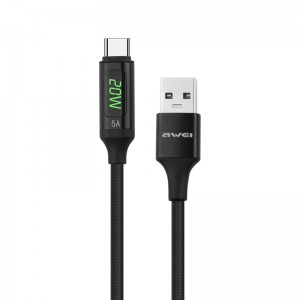 Καλώδιο Awei CL-123T USB to Type-C, Fast Charging με Οθόνη LED (Μαύρο)