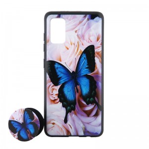 Θήκη με Popsocket Blue Butterfly in Roses Back Cover για Samsung Galaxy A41 (Design)