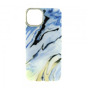 Θήκη Abstract Gold Marble Back Cover για iPhone 14 Plus (Light Blue) 