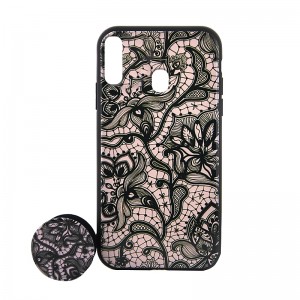 Θήκη με Popsocket Black Lace Flower Back Cover για Samsung Galaxy M20 (Design)