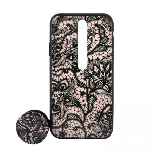Θήκη με Popsocket Black Lace Flower Back Cover για Xiaomi Redmi 8 (Design)