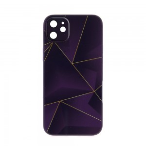 Θήκη Silicone & Glass Dark Purple Lines Back Cover με Προστασία Κάμερας για iPhone 12 (Design)