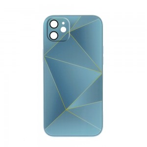 ήκη Silicone & Glass Far Peak Blue Lines Back Cover με Προστασία Κάμερας για iPhone 12 (Design)