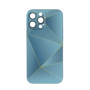 Θήκη Silicone & Glass Far Peak Blue Lines Back Cover με Προστασία Κάμερας για iPhone 12 Pro (Design)