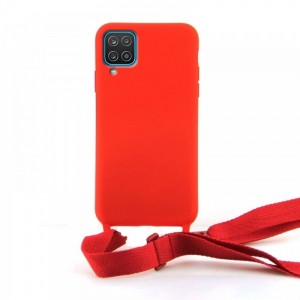 Θήκη OEM Σιλικόνης Matte Back Cover με Λουράκι για Samsung Galaxy A12 (Red) 