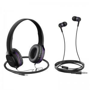 Σετ ακουστικών Hoco W24(Headphones και Earphones) (Μαύρο-Μωβ)