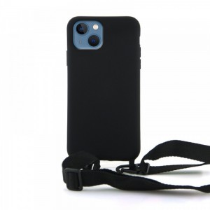 Θήκη OEM Σιλικόνης Matte Back Cover με Λουράκι & Προστασία Κάμερας για iPhone 11 (Black) 