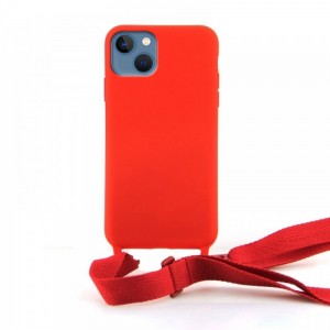 Θήκη OEM Σιλικόνης Matte Back Cover με Λουράκι για iPhone 13 (Red)