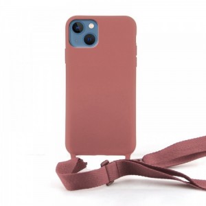 Θήκη OEM Σιλικόνης Matte Back Cover με Λουράκι & Προστασία Κάμερας για iPhone 12 Pro (Salmon) 