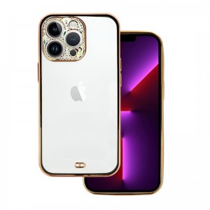 Θήκη Diamond Case Back Cover με Προστασία Κάμερας για iPhone 14 (Μαύρο - Χρυσό)