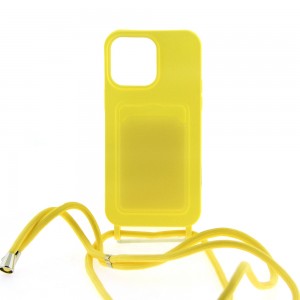 Θήκη Matte Card Back Cover με Κορδόνι για iPhone 14 Pro Max (Κίτρινο)
