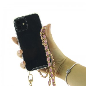 Θήκη Clear Back Cover με Αλυσίδα Gold-Leather για iPhone 7/8 (Ροζ) 