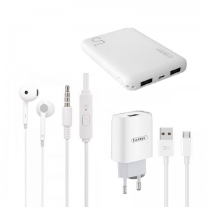Σετ Earldom 2020 με Power Bank 5000mAh + Φορτιστής ES-197 με Καλώδιο Micro USB + Ακουστικά 3.5mm Jack (Άσπρο) 