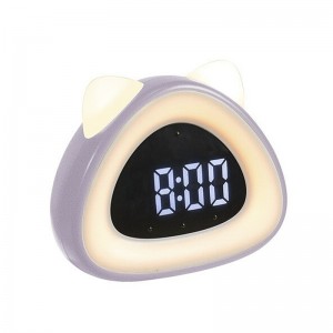 Ρολόι Ξυπνητήρι LED σε Σχήμα Γάτας (Μωβ)