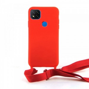 Θήκη OEM Σιλικόνης Matte Back Cover με Λουράκι για Xiaomi Redmi 9C (Red)