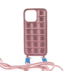 Θήκη Metallic Pillow Back Cover με Κορδόνι για iPhone 15 Pro (Ροζ)