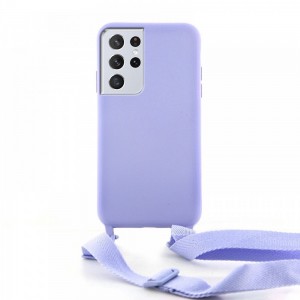 Θήκη OEM Σιλικόνης Matte Back Cover με Λουράκι για Samsung Galaxy S21 Ultra (Lilac Purple) 