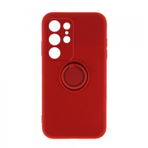 Θήκη Silicone Ring Back Cover με Προστασία Κάμερας για Samsung Galaxy S22 Ultra (Κόκκινο)