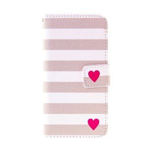 Θήκη MyMobi Flip Cover Striped Red Hearts για iPhone 5/5S  (Design)