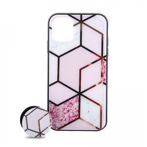 Θήκη Glass με Popsocket Bubblegum Pink Geometric Back Cover για Xiaomi Redmi Note 8 (Design)