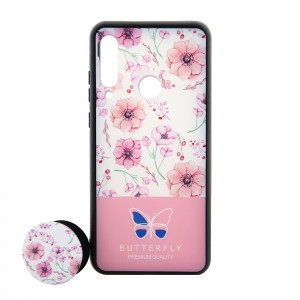 Θήκη με Popsocket Pink Flowers & Butterfly Back Cover για Huawei Y6P (Design)