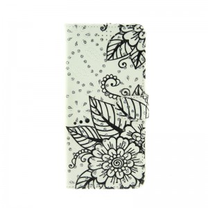 Θήκη Strass Black and White Ink Flower Flip Cover για Samsung Galaxy A42 (Design)