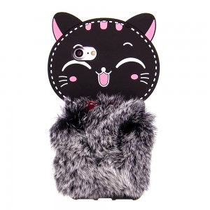 Θήκη Furry 3D Back Cover Cat για iPhone 7/8  (Μαύρο)