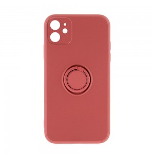 Θήκη Silicone Ring Back Cover με Προστασία Κάμερας για iPhone 12 (Dark Pink)