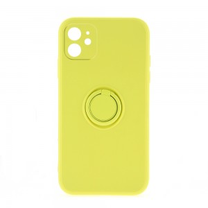 Θήκη Silicone Ring Back Cover με Προστασία Κάμερας για iPhone 12 (Κίτρινο)
