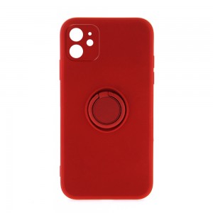 Θήκη Silicone Ring Back Cover με Προστασία Κάμερας για iPhone 12 (Κόκκινο)