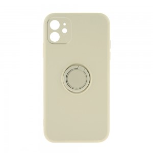 Θήκη Silicone Ring Back Cover με Προστασία Κάμερας για iPhone 12 (Off White)