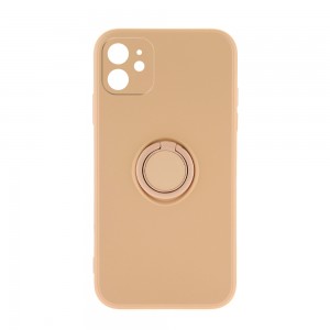 Θήκη Silicone Ring Back Cover με Προστασία Κάμερας για iPhone 12 (Σομόν)