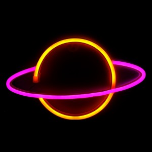 Επιτοίχιο Φωτιστικό Neon-LED σε Σχήμα Πλανήτης (Κίτρινο - Ρόζ)