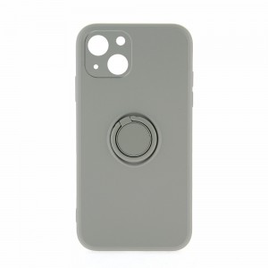 Θήκη Silicone Ring Back Cover με Προστασία Κάμερας για iPhone 14 (Γκρί)