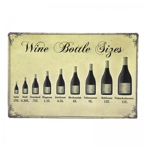 Μεταλλική Διακοσμητική Πινακίδα Τοίχου Wine Bottle Sizes 20X30