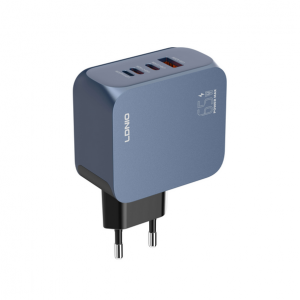 Φορτιστής LDNIO Q7 με 2 Θύρες USB-C & 1xLightning & 1xUSB-A & Καλώδιο Type-C to Type-C 1m 65W (Μαύρο-Μπλε)