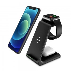 Ασύρματος Φορτιστής 3 in 1 για iPhone, Apple Watch και Airpods 15W (Μαύρο)