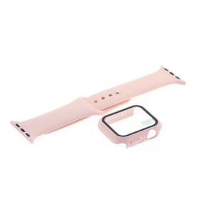 Θήκη Προστασίας με Tempered Glass & Λουράκι Σιλικόνης για Apple Watch 45mm (Pink Sand)