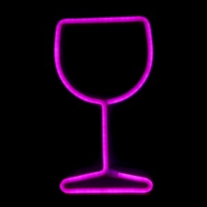 Επιτοίχιο Φωτιστικό Neon-LED σε Σχήμα Ποτήρι Κρασιού (Ροζ)