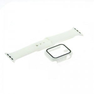 Θήκη Προστασίας με Tempered Glass & Λουράκι Σιλικόνης για Apple Watch 45mm (Άσπρο) 