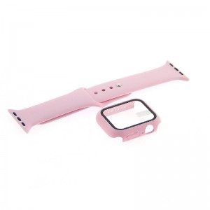 Θήκη Προστασίας με Tempered Glass & Λουράκι Σιλικόνης για Apple Watch 42mm  (Ροζ)