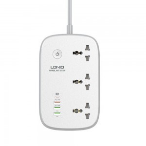 Πολύπριζο LDNIO SCW3451 3πλό με 3 Θύρες USB-A & 1 Θύρα USB-C (Άσπρο-Γκρι)