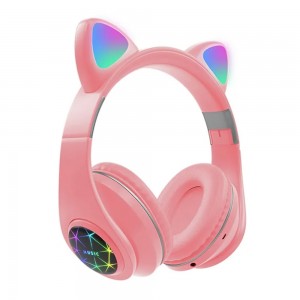 Ασύρματα Αναδιπλούμενα Ακουστικά Cat Ear Μ2 με LED Φωτισμό (Ροζ)