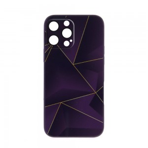 Θήκη Silicone & Glass Dark Purple Lines Back Cover με Προστασία Κάμερας για iPhone 13 Pro (Design)