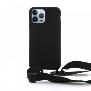 Θήκη OEM Σιλικόνης Matte Back Cover με Λουράκι για iPhone 13 Pro (Black)